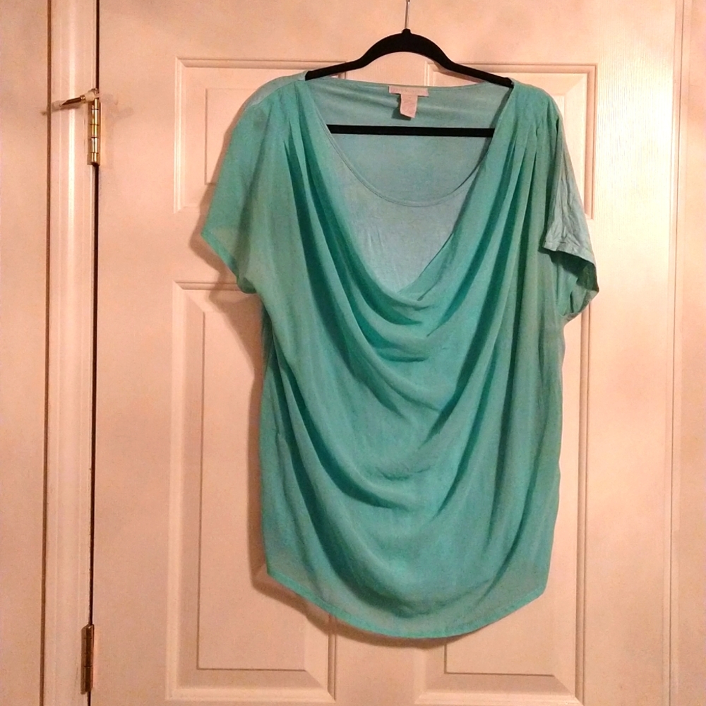 Women's plus size beautiful green sheer shell with a cotton spandex body